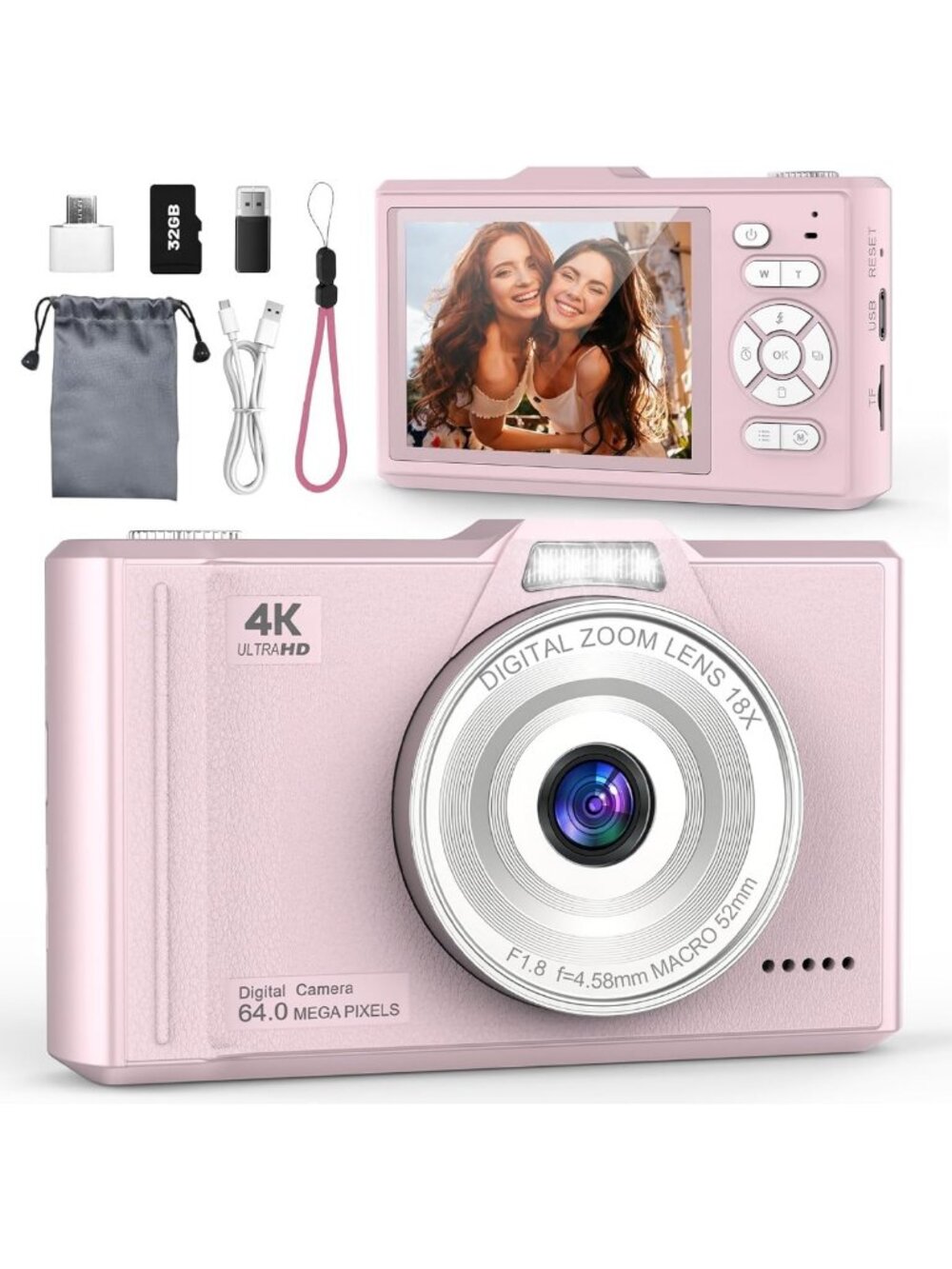 4K Portable Point & Shoot Digital Camera with 32GB SD Card - Compact & Easy to